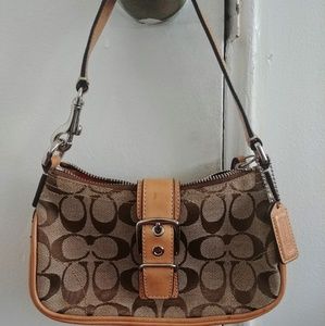 Tan Small Coach Signature Purse - Mini Hobo